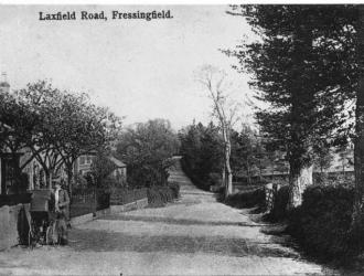 Old view of Laxfield Road before the council houses were built in the 1950s.